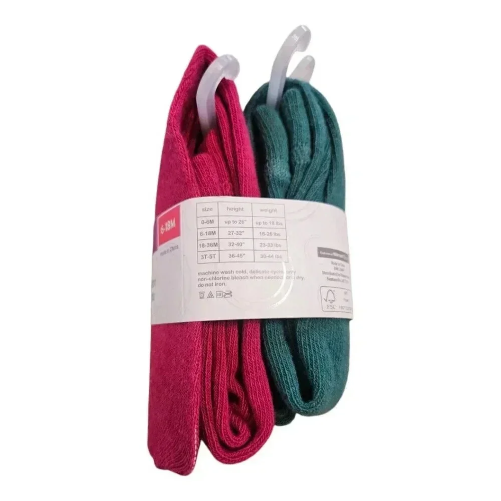 6-18 M Toddler Pink and Green Tights set of 2.